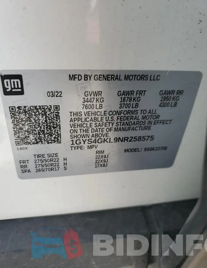 1GYS4GKL9NR258575 Photo# 13