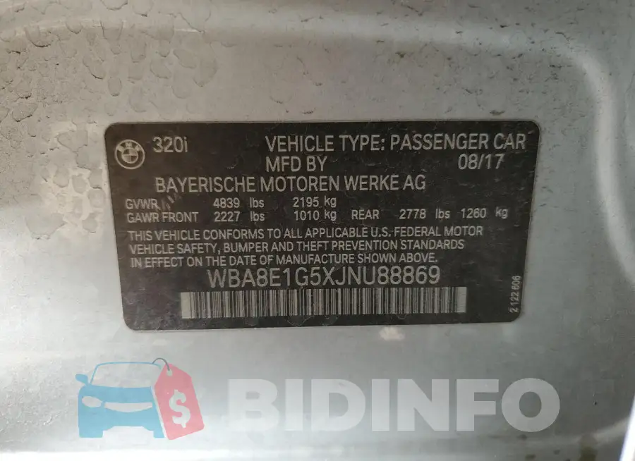WBA8E1G5XJNU88869 Photo# 12