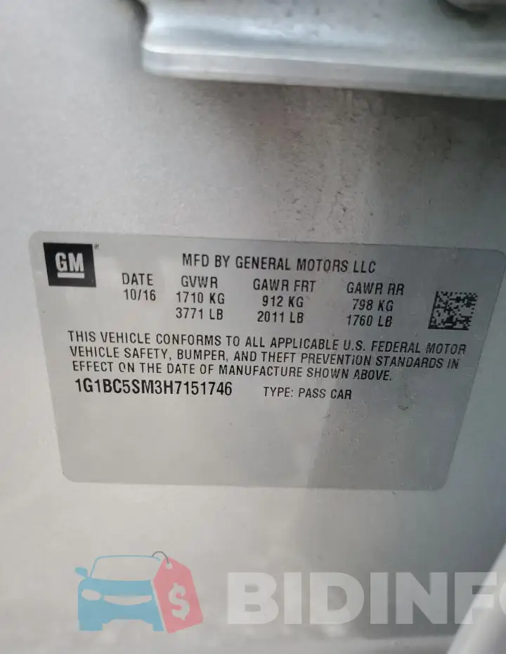 1G1BC5SM3H7151746 Photo# 12