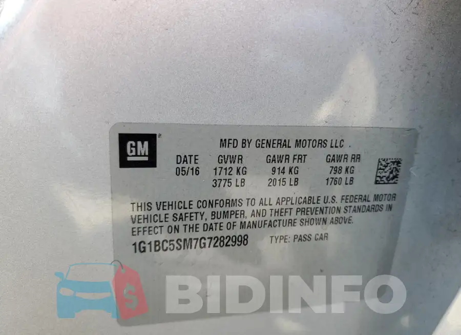 1G1BC5SM7G7282998 Photo# 12