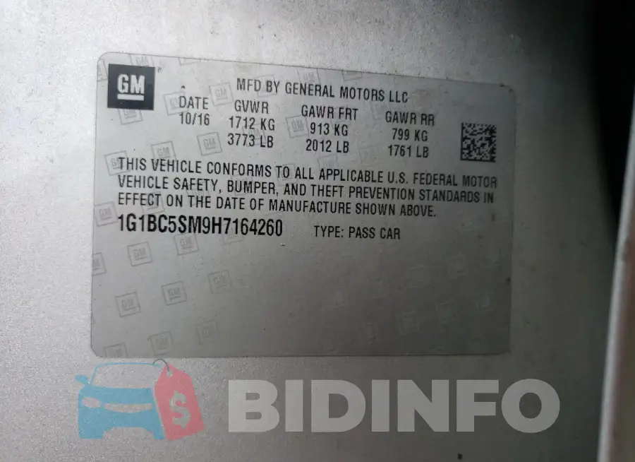 1G1BC5SM9H7164260 Photo# 12