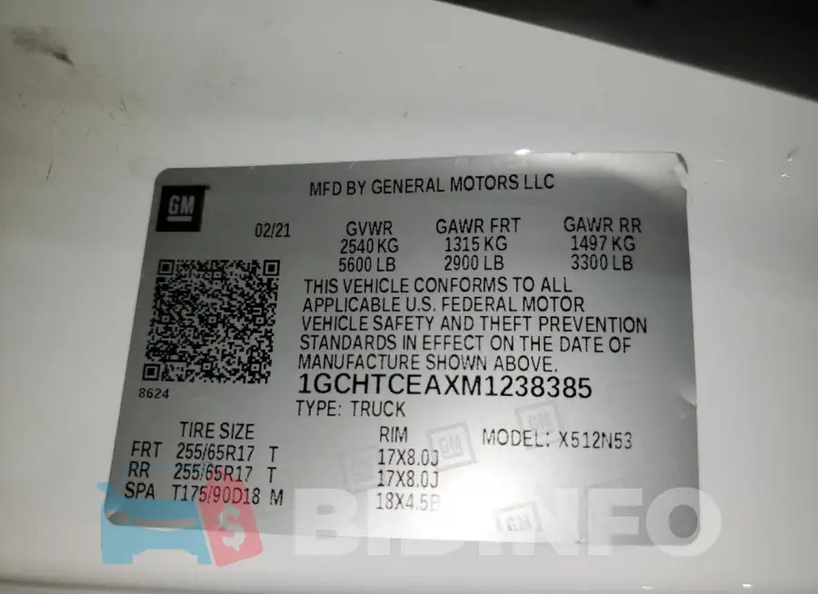 1GCHTCEAXM1238385 Photo# 13