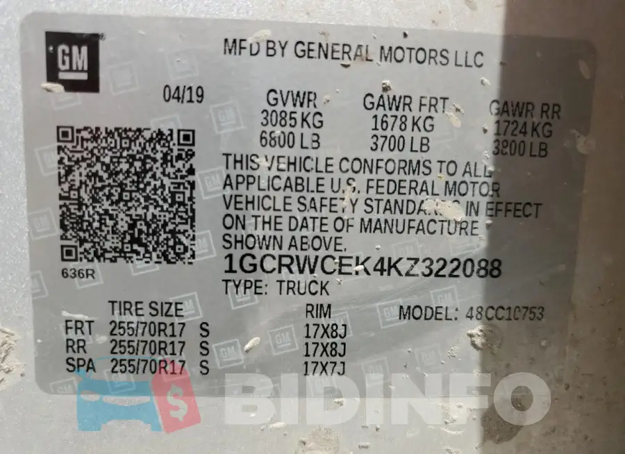 1GCRWCEK4KZ322088 Photo# 11