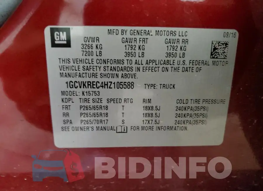 1GCVKREC4HZ105588 Photo# 12