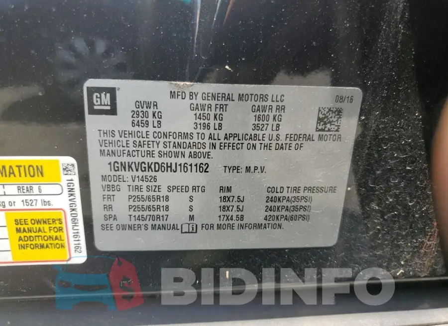 1GNKVGKD6HJ161162 Photo# 13