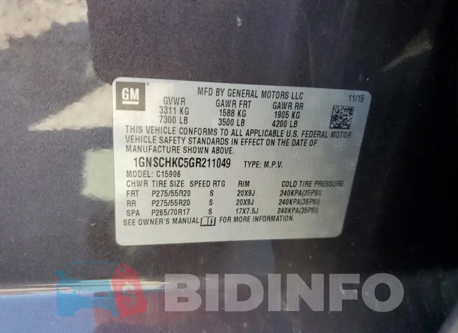 1GNSCHKC5GR211049 Photo# 12