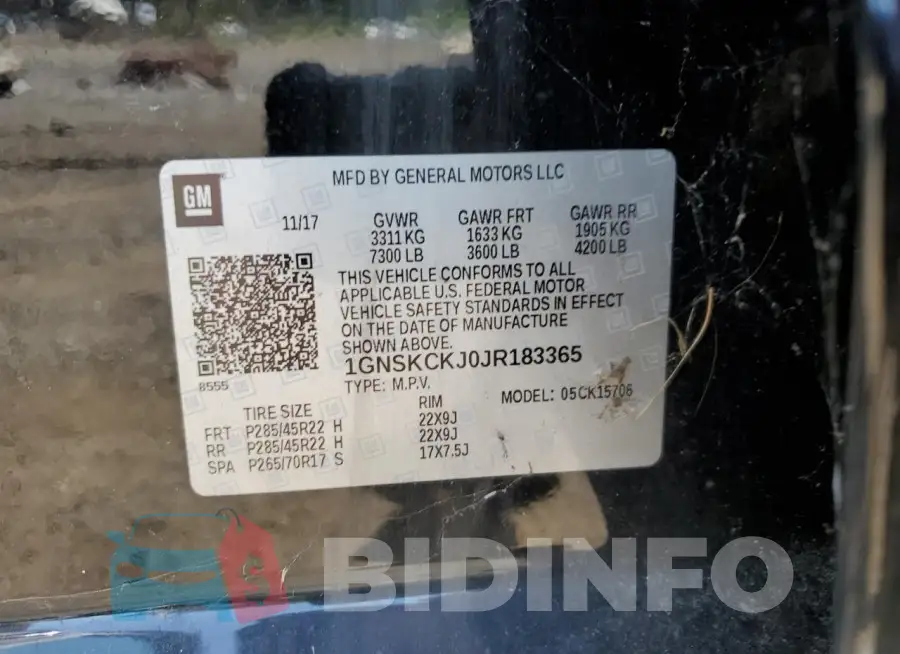 1GNSKCKJ0JR183365 Photo# 13