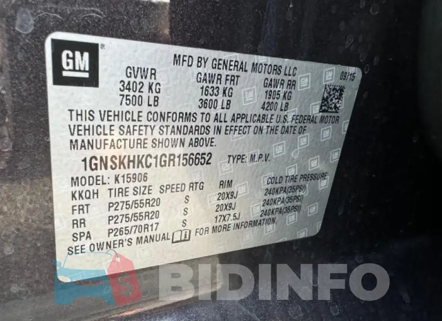 1GNSKHKC1GR156652 Photo# 10