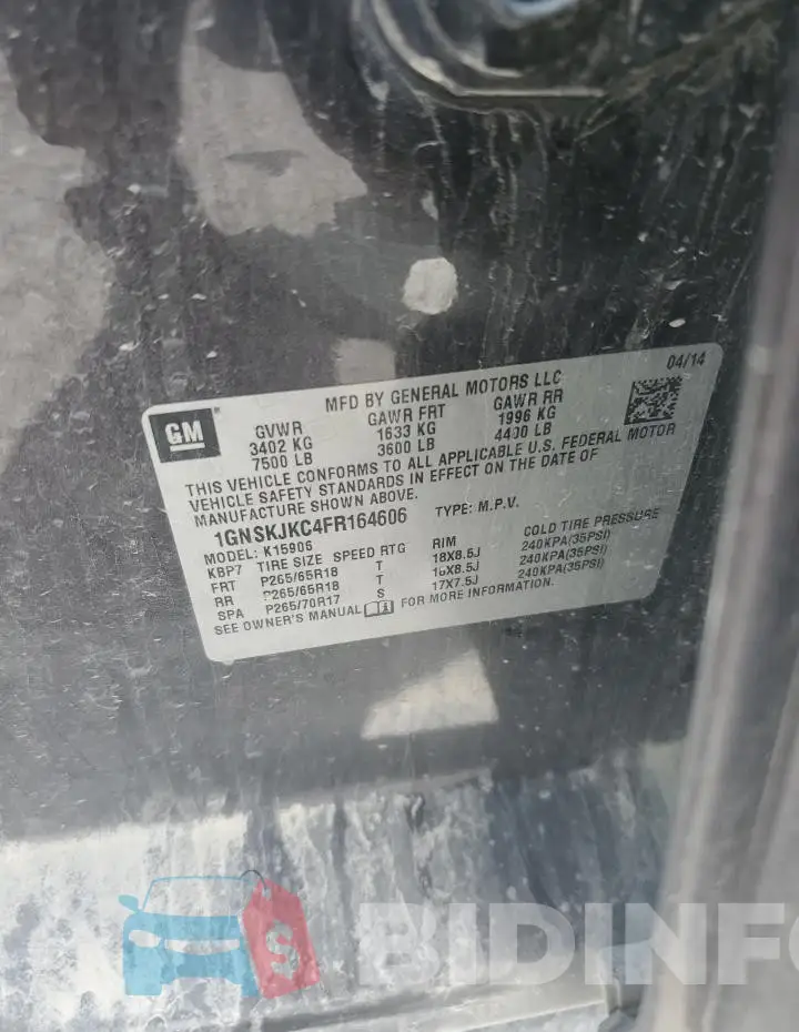 1GNSKJKC4FR164606 Photo# 13