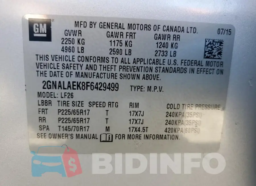 2GNALAEK8F6429499 Photo# 12
