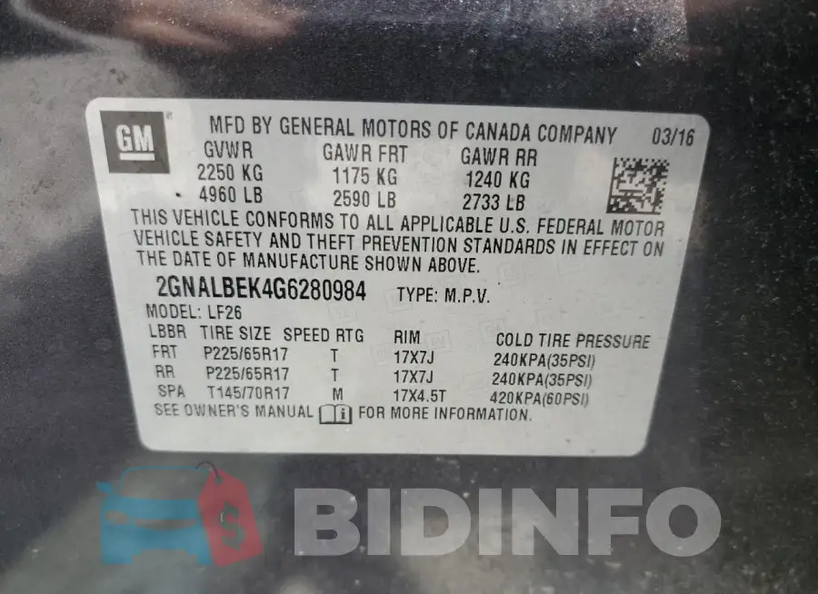2GNALBEK4G6280984 Photo# 13
