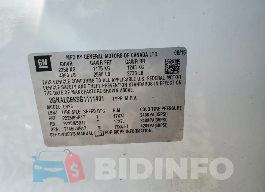 2GNALCEK5G1111401 Photo# 14