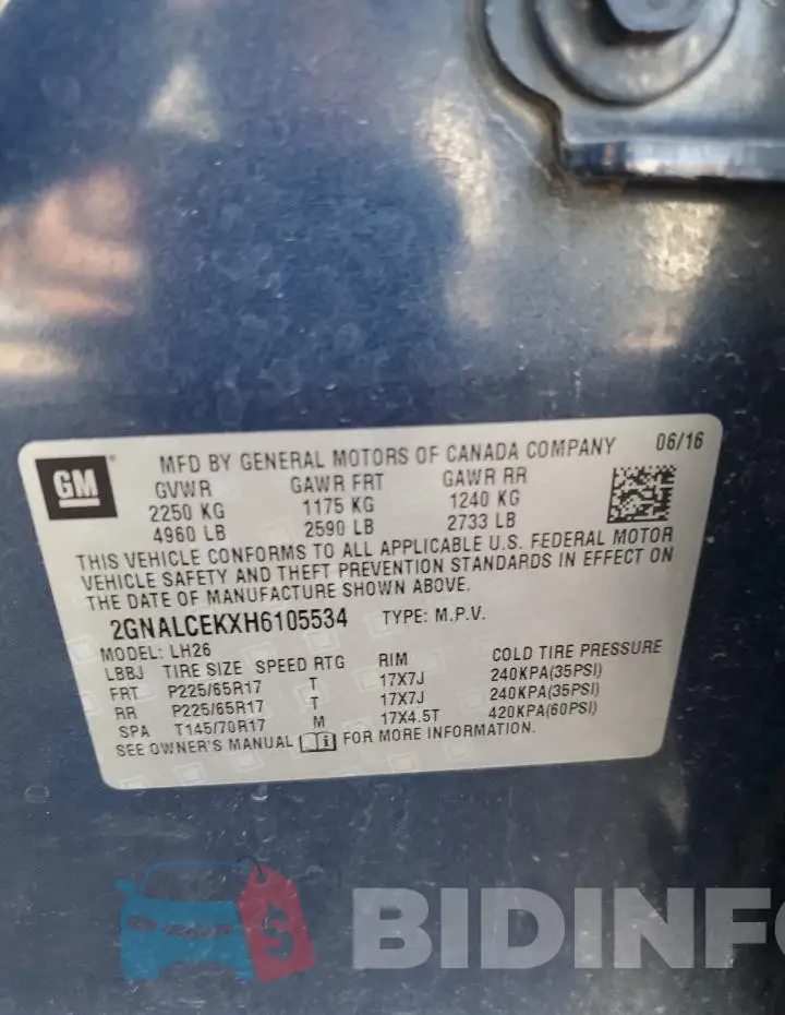 2GNALCEKXH6105534 Photo# 13