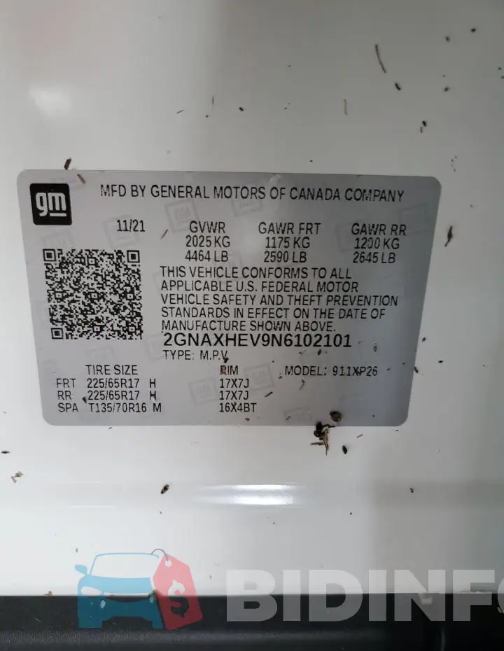 2GNAXHEV9N6102101 Photo# 14