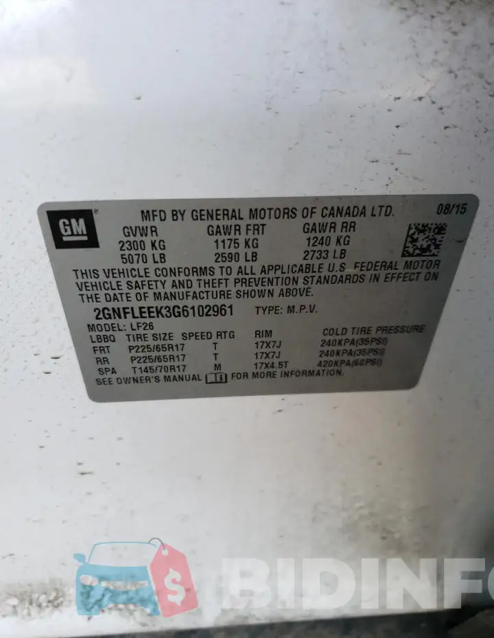 2GNFLEEK3G6102961 Photo# 13