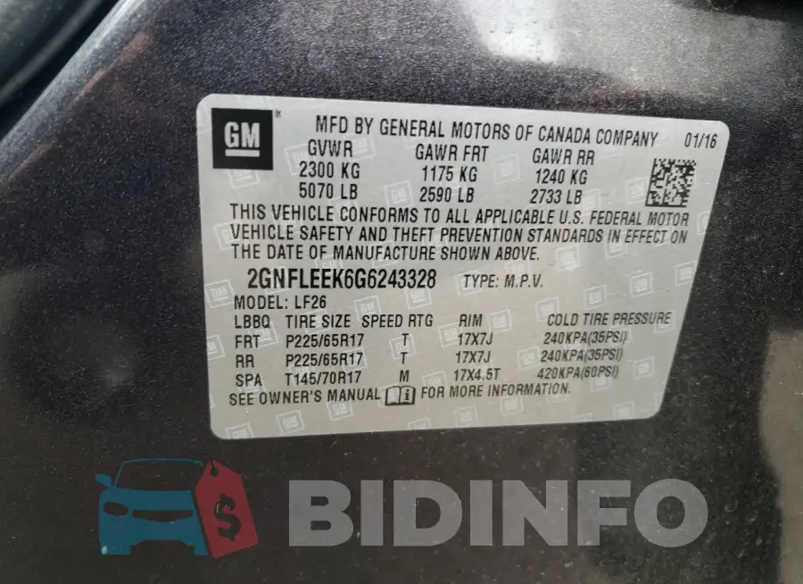 2GNFLEEK6G6243328 Photo# 12