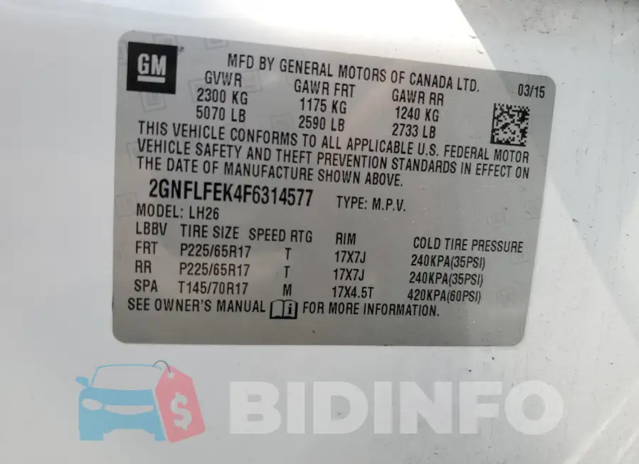 2GNFLFEK4F6314577 Photo# 14