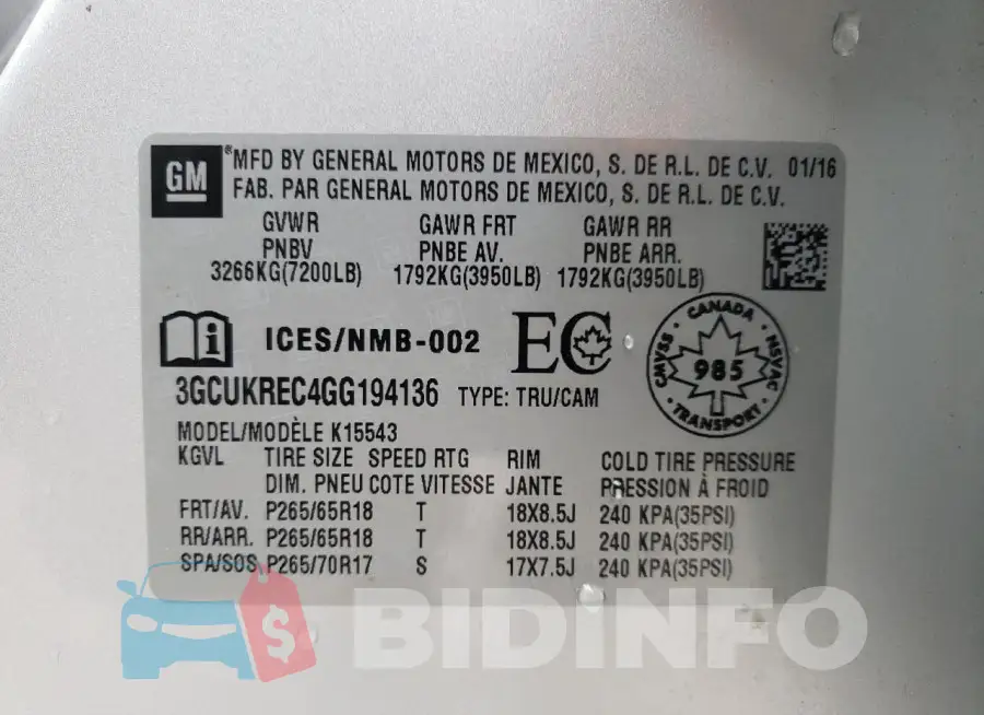 3GCUKREC4GG194136 Photo# 13