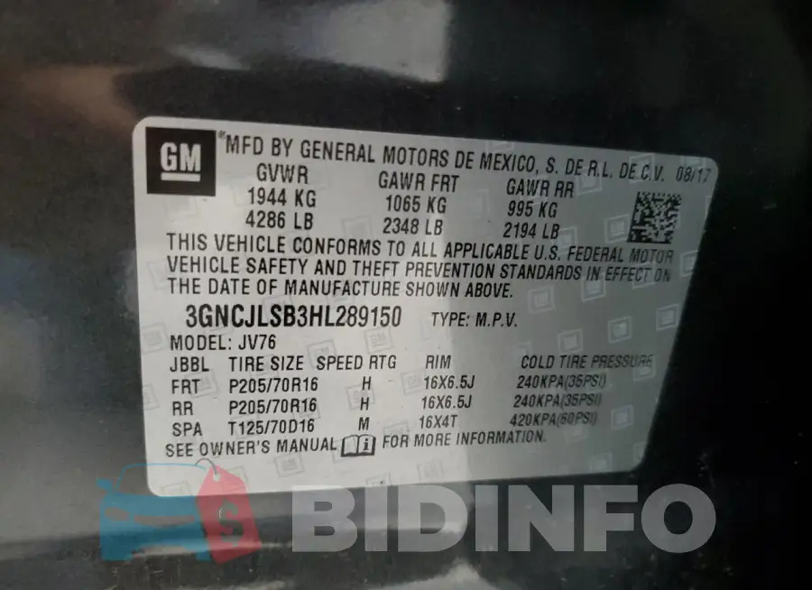 3GNCJLSB3HL289150 Photo# 13