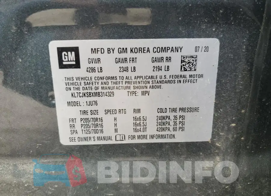 KL7CJKSBXMB314329 Photo# 14