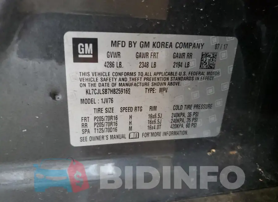 KL7CJLSB7HB259169 Photo# 13