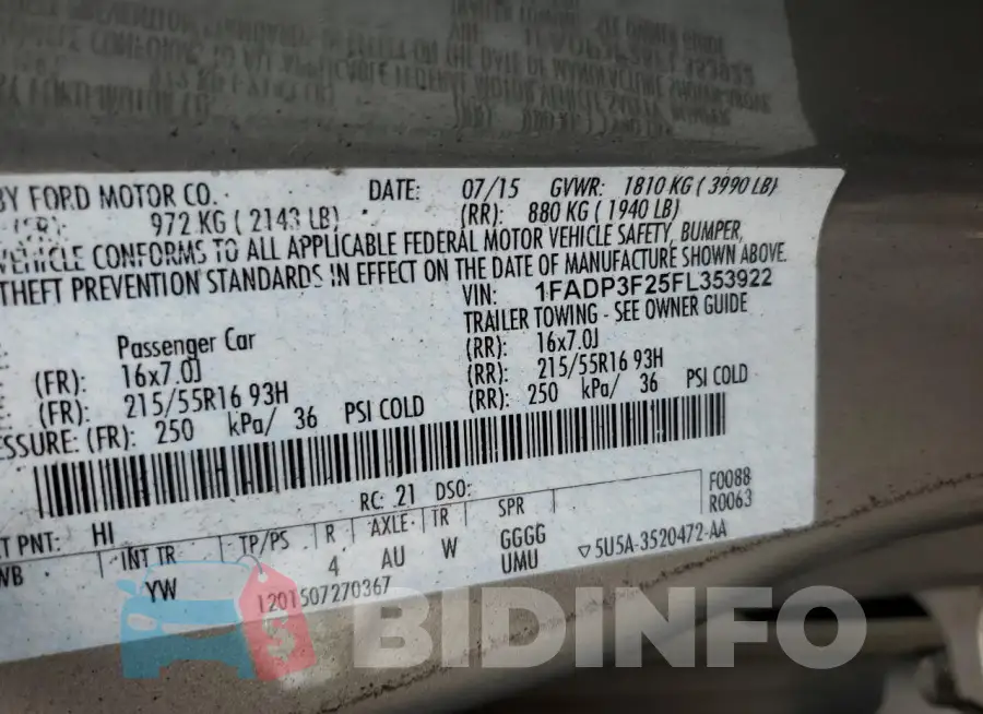 1FADP3F25FL353922 Photo# 13