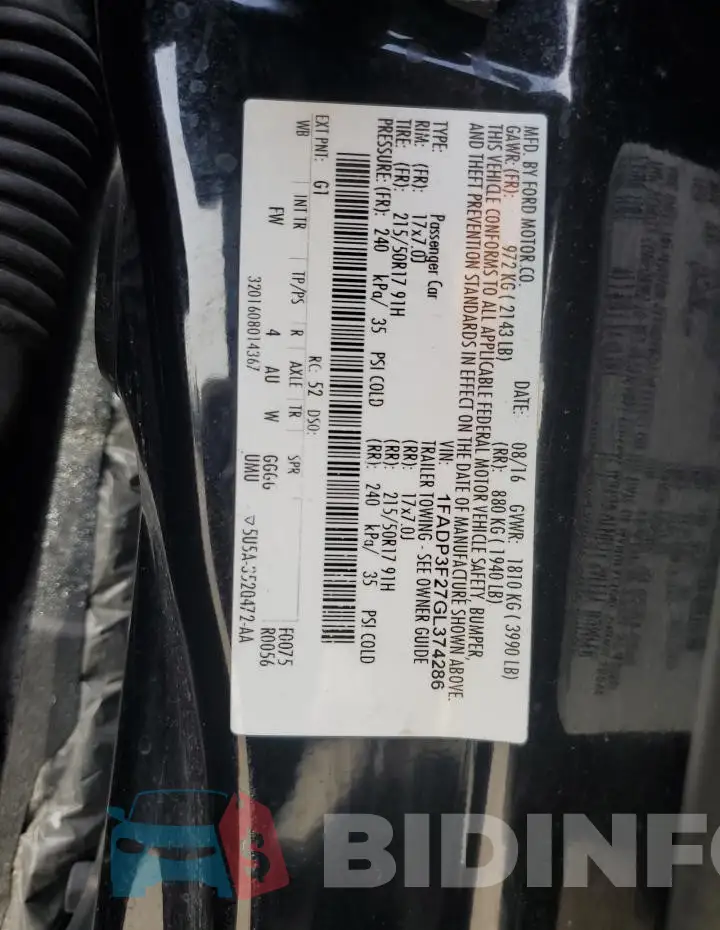 1FADP3F27GL374286 Photo# 12