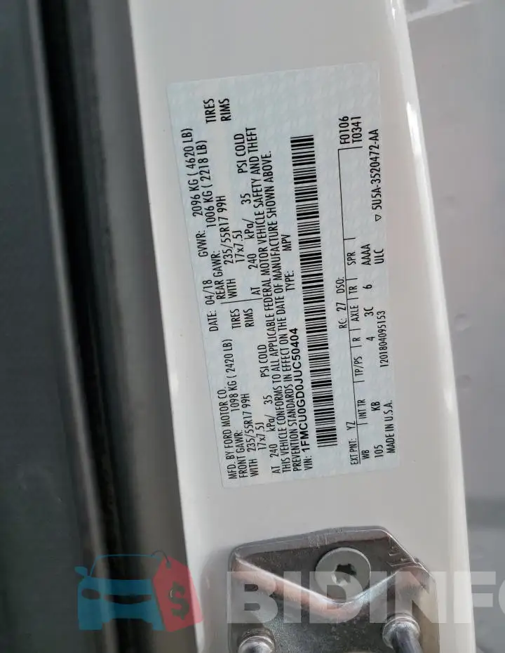 1FMCU0GD0JUC50404 Photo# 12