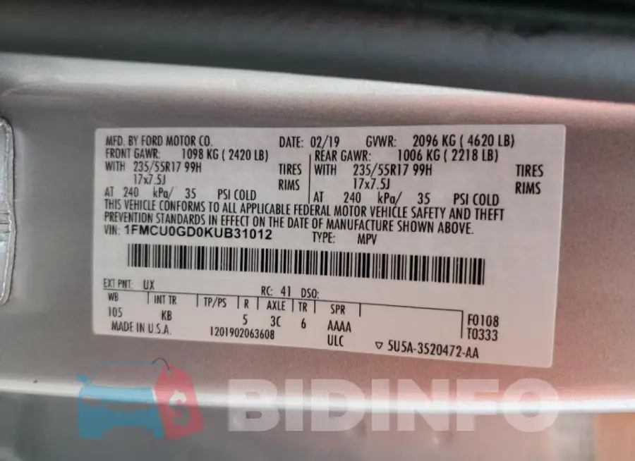 1FMCU0GD0KUB31012 Photo# 13