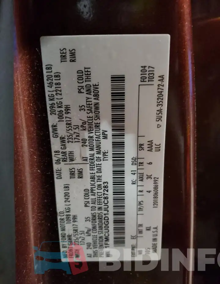 1FMCU0GD1JUC87283 Photo# 12