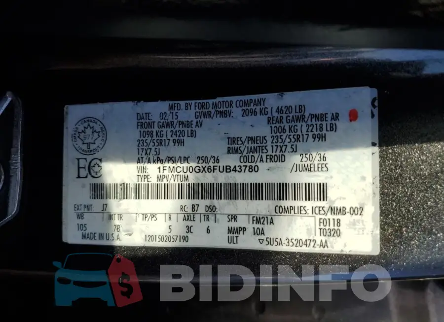1FMCU0GX6FUB43780 Photo# 12
