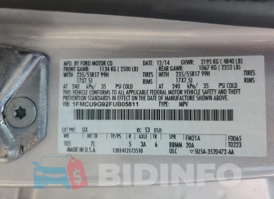 1FMCU9G92FUB05811 Photo# 13