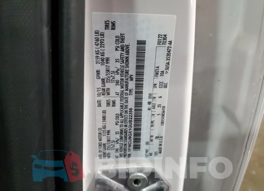 1FMCU9GX1GUB22356 Photo# 12