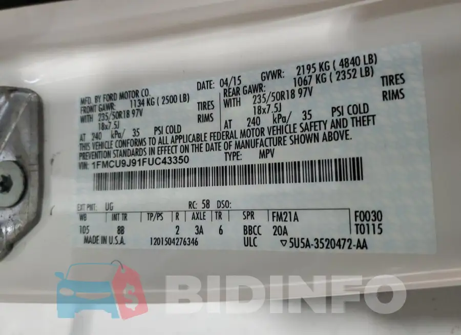 1FMCU9J91FUC43350 Photo# 13