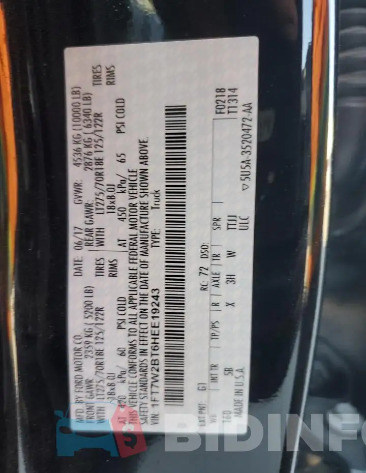 1FT7W2BT6HEE19243 Photo# 13