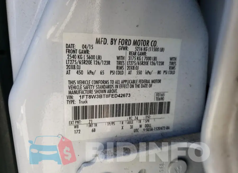 1FT8W3BT8FED42673 Photo# 13