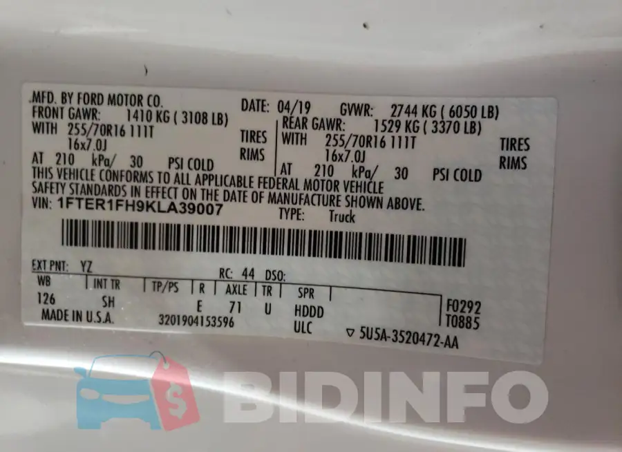 1FTER1FH9KLA39007 Photo# 12