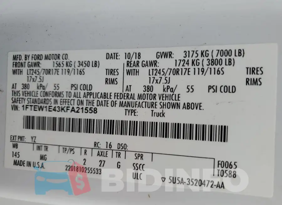 1FTEW1E43KFA21558 Photo# 13