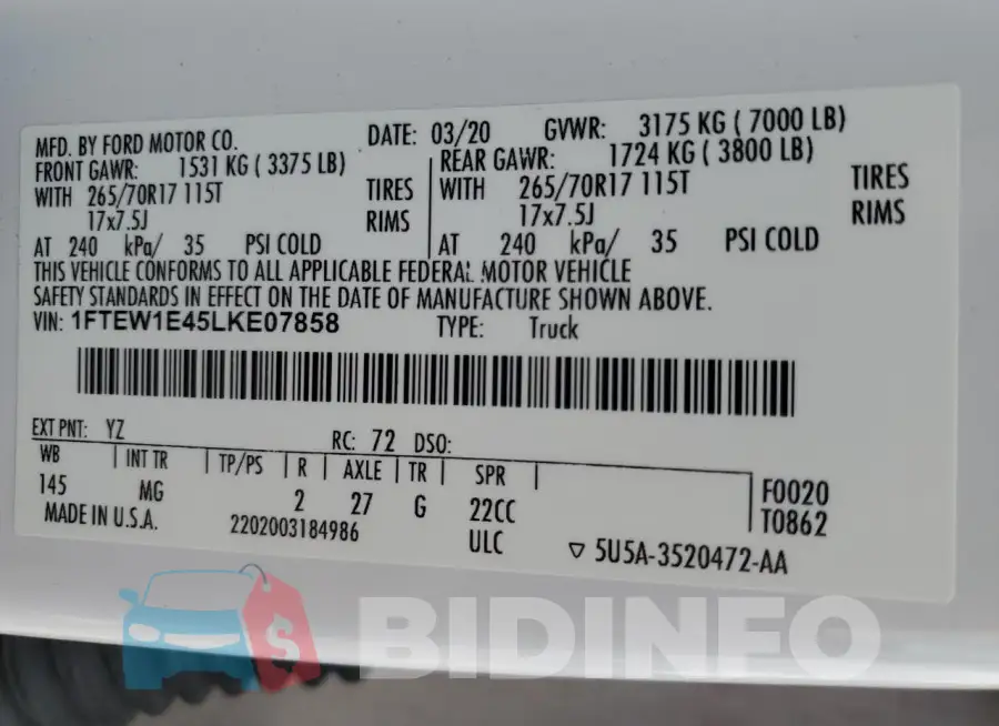 1FTEW1E45LKE07858 Photo# 12