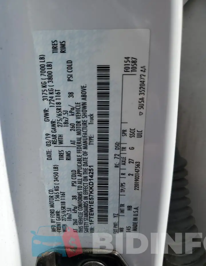 1FTEW1E57KKD14251 Photo# 12