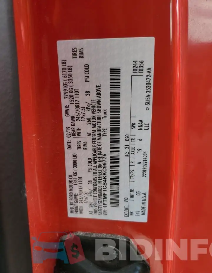 1FTMF1CB4KKC99776 Photo# 12