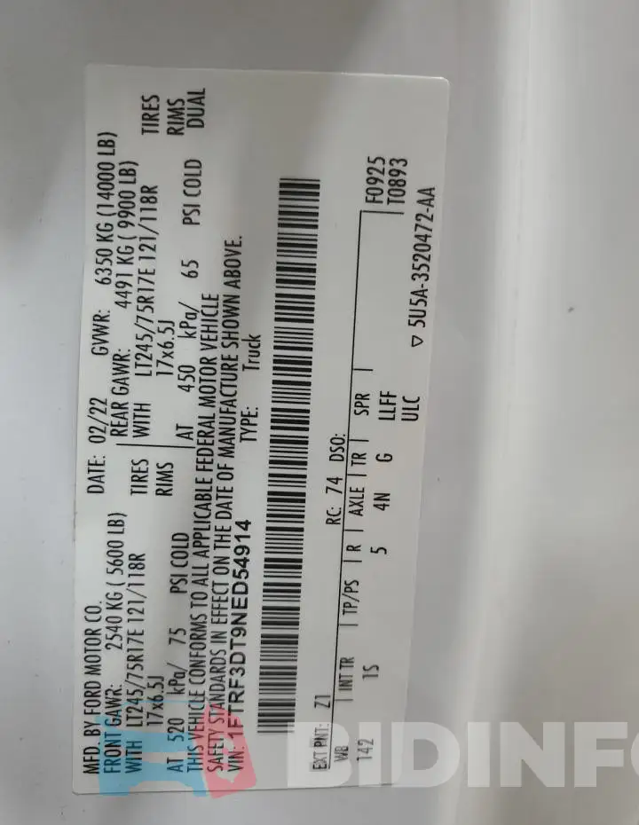1FTRF3DT9NED54914 Photo# 12