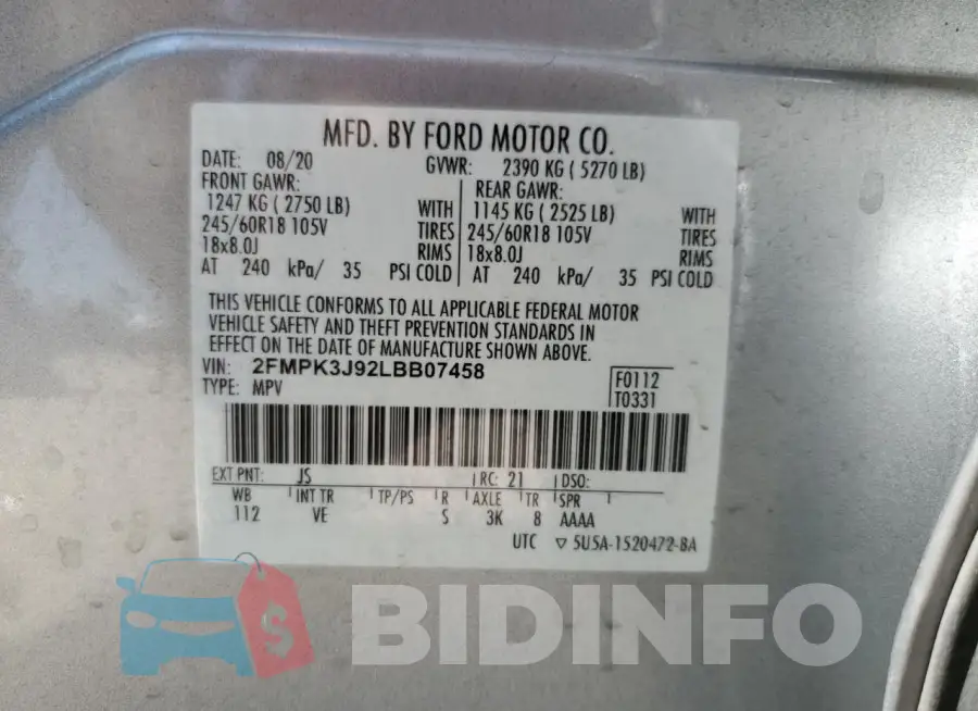 2FMPK3J92LBB07458 Photo# 13
