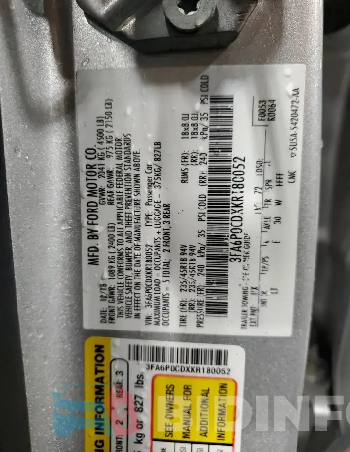 3FA6P0CDXKR180052 Photo# 13