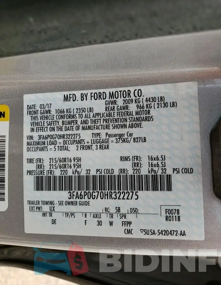 3FA6P0G70HR322275 Photo# 12