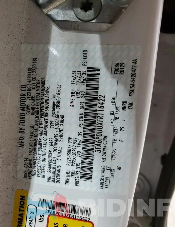 3FA6P0UUXFR116422 Photo# 12