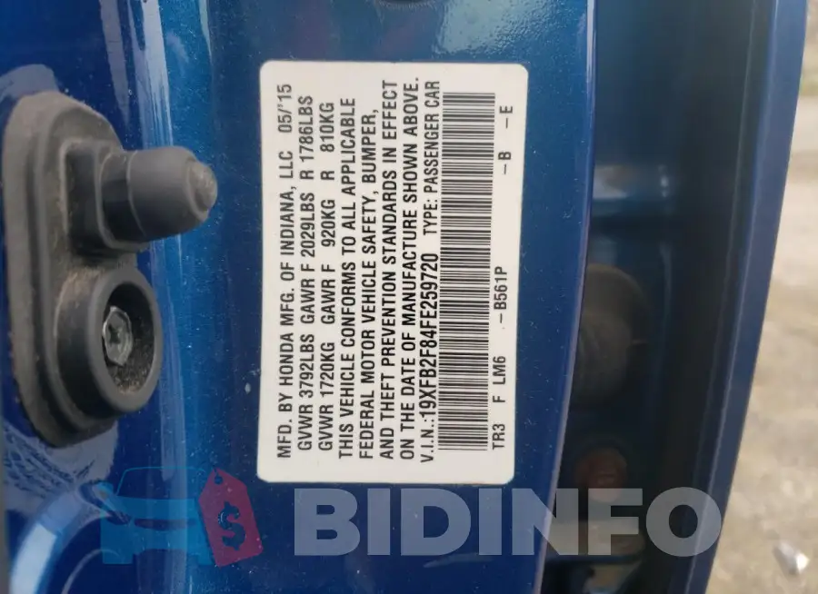 19XFB2F84FE259720 Photo# 12