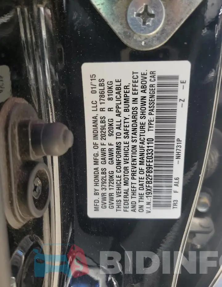 19XFB2F89FE033110 Photo# 12