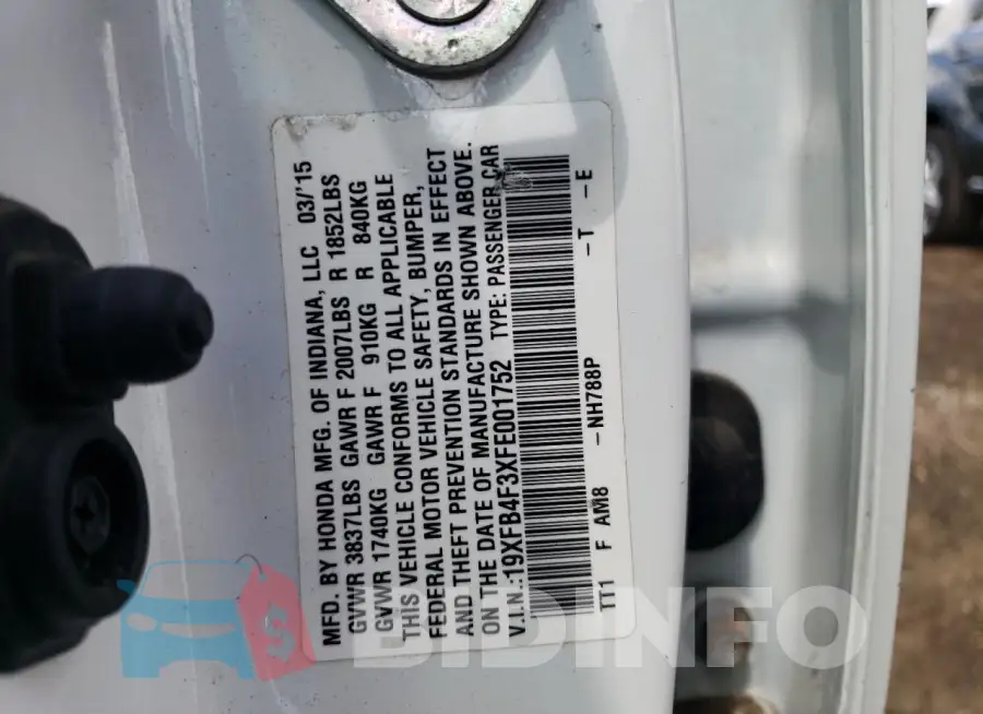 19XFB4F3XFE001752 Photo# 12