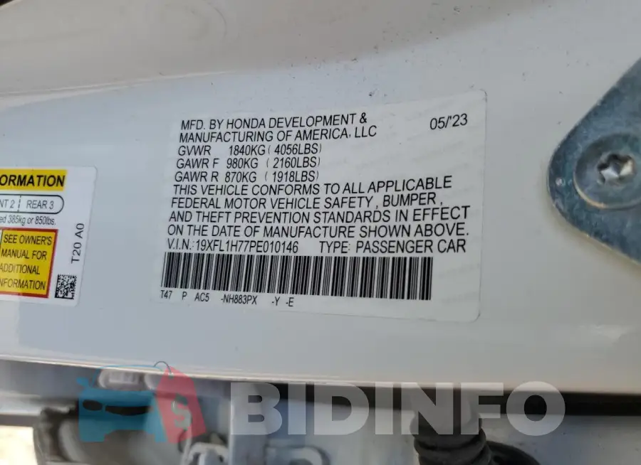19XFL1H77PE010146 Photo# 12